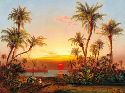 Een zuidelijk landschap met palmen in het avondlicht door Joseph Firmenich